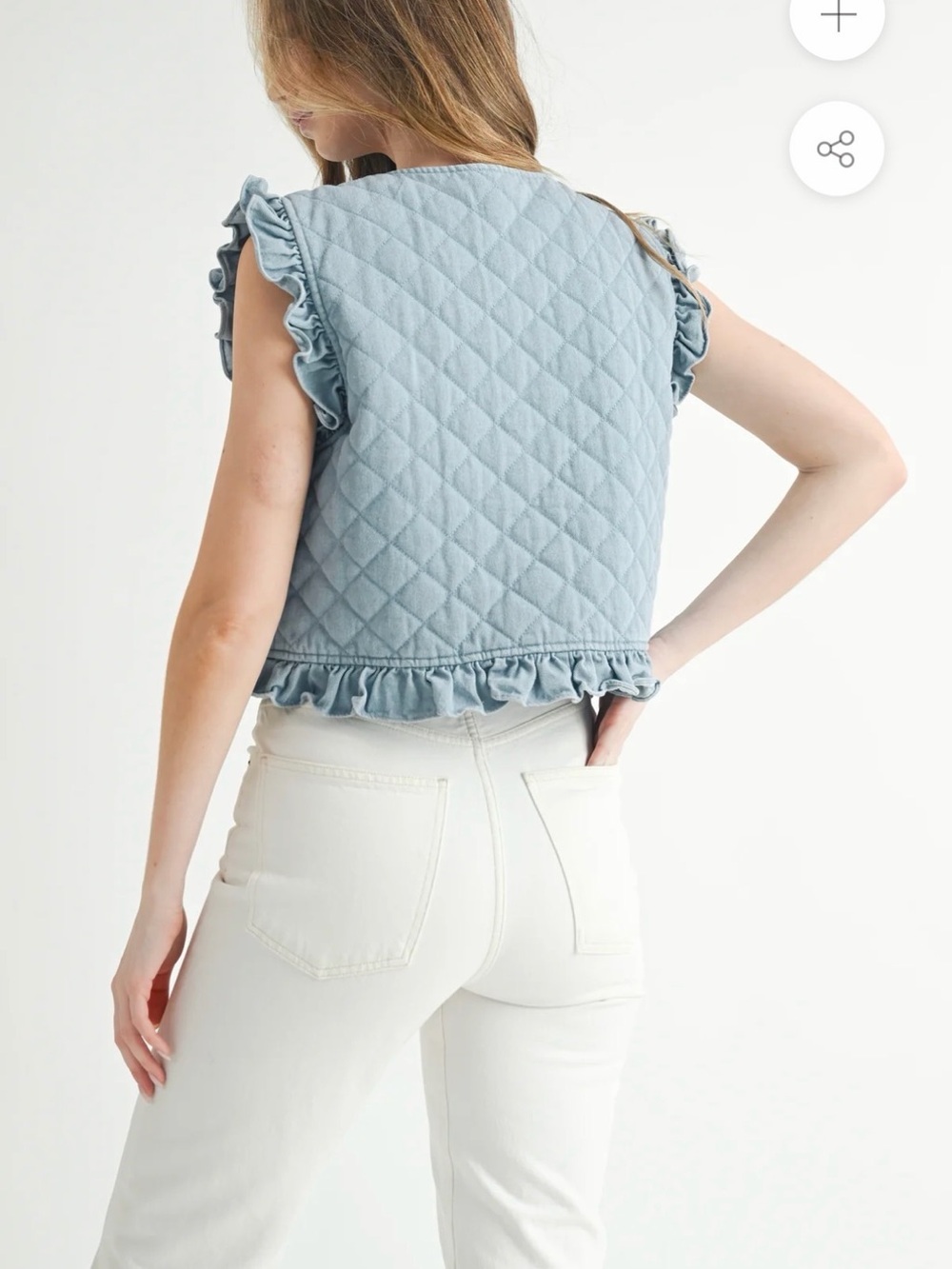 Mable Quilted Denim Ruffle Vest - Picture 5 of 7